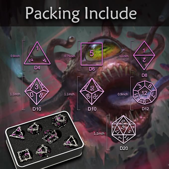Beholder Dice Set DND, Dragon Eye Dice, ZHOORQI 7PC/Set Polyhedral Dices for Dungeons and Dragons, RPG, Eye Monster D&D Gifts (Eye-Purple)