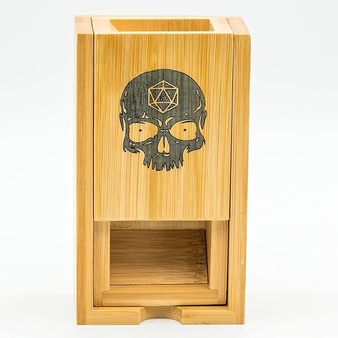 Cusdie Bamboo Dice Tower Foldable Wooden Die Roller Castle Rolling Case for Dungeons and Dragons, Board Game, D&D, RPG(Skull)