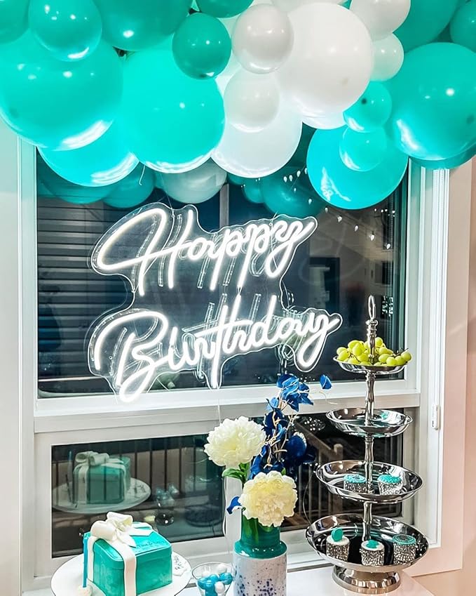 Teal Blue White Balloons, 50Pcs Turquoise Blue White Silver Confetti Latex Balloons for Wedding Bridal Baby Shower Birthday Graduation Party Decorations