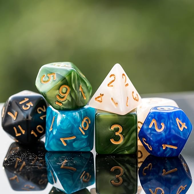 5 Sets Dice DND Polyhedral Dice Set (35pcs) with 1 Leather Die Bag, D&D Die Set for Dungeons and Dragons, RPG Table Games. (5Sets/35Pcs)