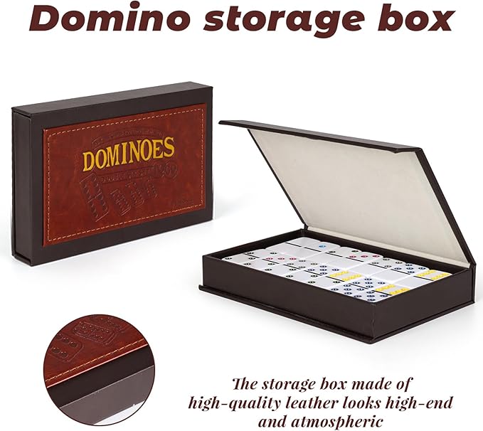 Dominos Set for Adults - Classic Game With Leather Case, Double Six, 28 Tiles, Travel Set, Party Board Game for Family Game Night, 2-4 Players Gift