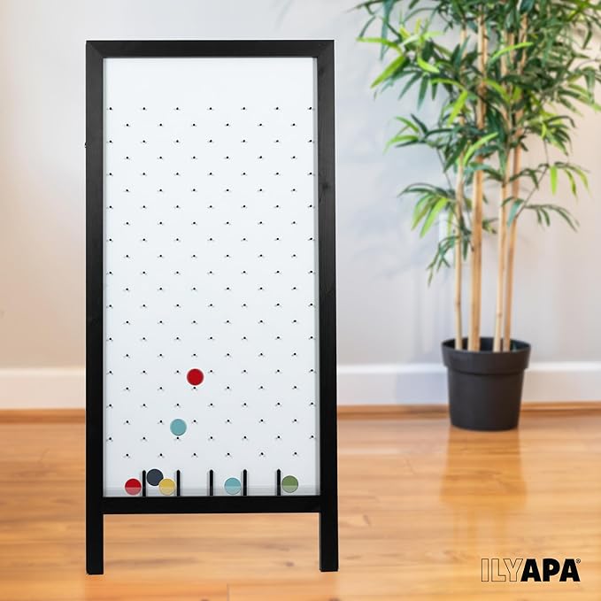 Ilyapa Extra Large Prize Drop Board Game - 28x57 Inch Portable Penny Drop Game for Events, Trade Show & Carnival - Includes 20 Coin Discs, Double Sided Wooden A-Frame Whiteboard Sign, Eraser