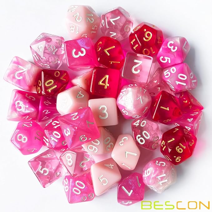 Bescon Polyhedral RPG Dice Full 35pcs Blossom Set, DND Role Playing Game Dice 5X7pcs