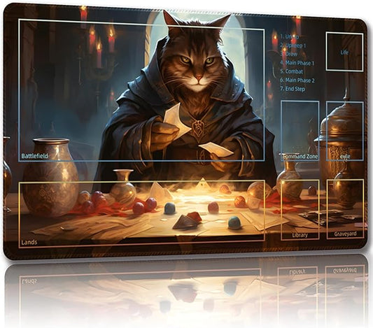 Playmat for MTG, with Free Storage Bags,Game Mat 24 x 14 inches, TCG and Board Game Mat for Cards,Mousepad Desk Mats (Cat 3-Auxiliary Combat)