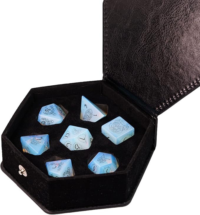 UDIXI Opal Stone DND Dice Set, 7PCS Gemstone Dice Stone Dice Set D&D with Gift Case for Dungeons and Dragons Table Games (Beast Pattern)