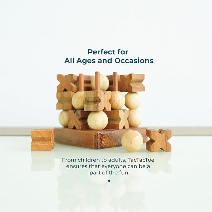 BSIRI 3D Wooden Tic Tac Toe - Rustic Coffee Table Decor, Unique Gifts for Special Occasions, Fun for All Ages in Strategic Game Night, Family Games, and More