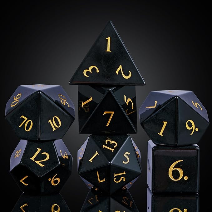 UDIXI Stone DND Dice Set, 7PCS Gemstone Dice Natural Stone Dice Set with Gift Case for Dungeons and Dragons Role Playing Game and Tabletop Games (Obsidian)