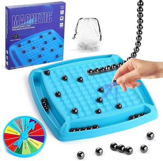 2024 New Magnetic Chess Game Set, Magnetic Stones Chess Using String with Chessboard and Punishment Wheel, Strategy Game with Rocks, Family Game Party Game for Kids and Adults