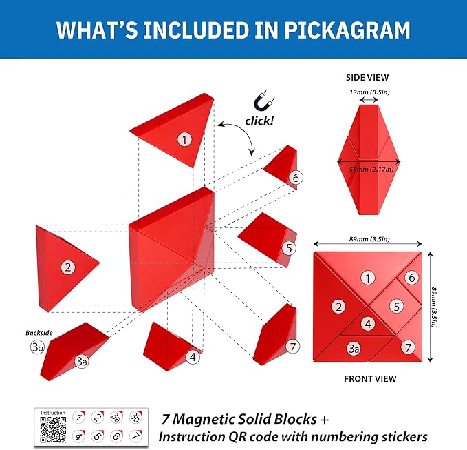 Pickagram Tangrams for Kids Ages 8-12 & Adults 3D Magnetic Tangram Fidget Puzzle: STEM Certified Magnetic Pattern Blocks (Purple)