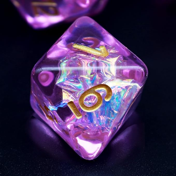 Haxtec Purple DND Dice Set 7PCS Resin Polyhedral D&D Dice W/Iridescent Mylar Inclusion for Roleplaying Games Dungeons and Dragons Gift