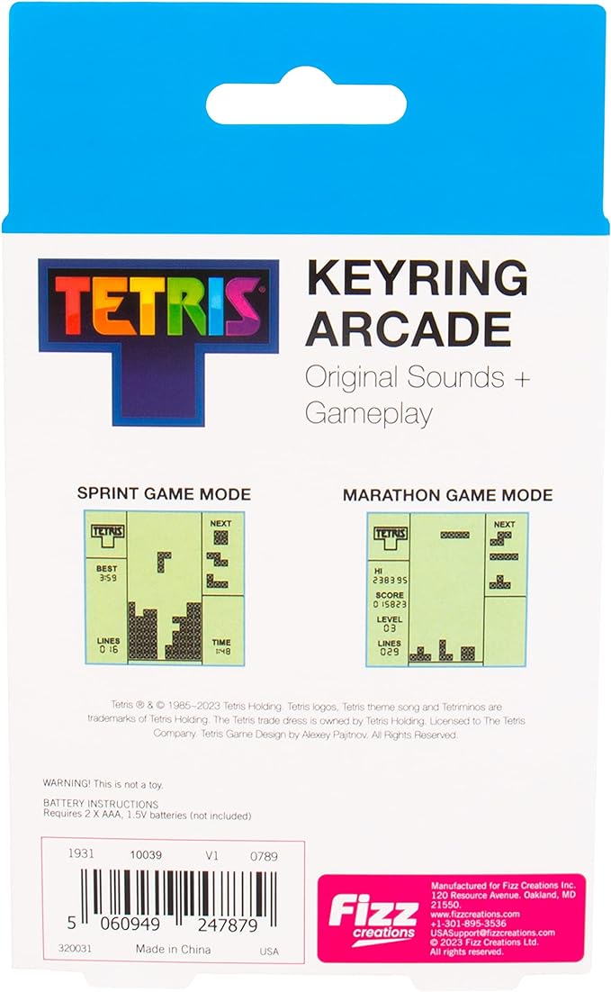 Tetris Keyring Handheld Arcade Game - Retro Mini Portable Handheld Tetris Game for Kids and Adults. Original Gameplay Including Original Tetris Sounds. Officially Licensed Tetris Game.
