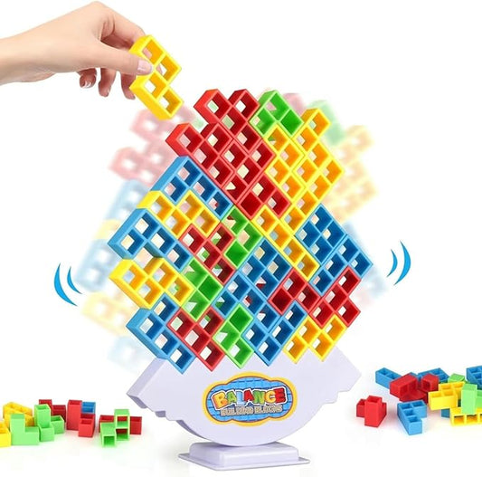 64 Pcs Tetra Tower Stack Game, Team Tower Balancing Games, Balance Stacking Blocks Game for Kids Adults Family Night, Party Indoor Activities, Educational STEM Toys for Ages 6+