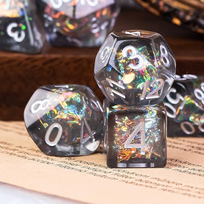 UDIXI Polyhedral Dice Set D&D, 7PCS Grey DND Dice Filled with Laser Paper for Dungeons and Dragons Role Playing Game Pathfinder