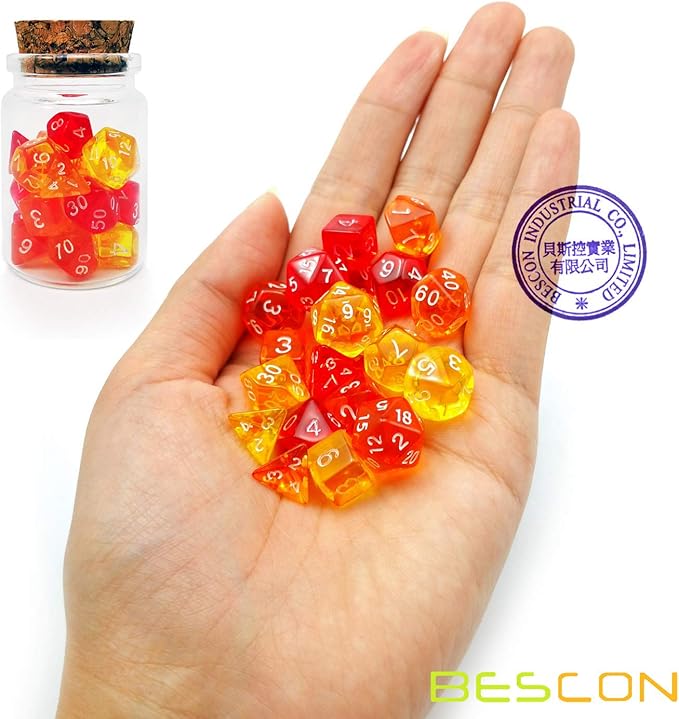 Bescon Mini Dice Gem Set 21pcs -21 Gem Mini Polyhedral Dice, 3 Colors in Complete Set of 7, Miniature 10MM Dice Size