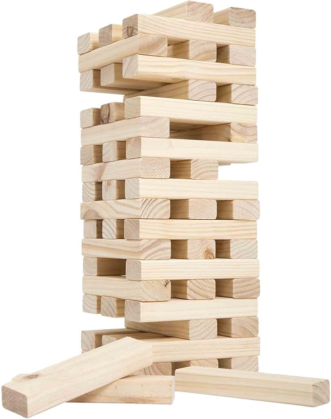 Hey! Play! Tower Stacking Board Games with 54 Giant Wooden Blocks - Nontraditional Yard Games for Kids and Adults with Carry Case - Ages 6 and Older