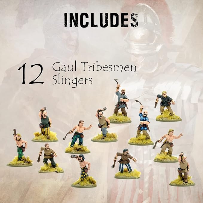 Wargames Delivered SPQR - Gaul - Tribesmen Slingers. 28mm Miniatures Base, Roman and Greek Military Legion Miniatures for Wargames, and Roman War Games by Warlord Games