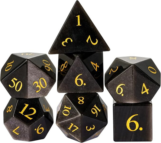 UDIXI Gemstone Dice Set D&D RPG Silver Sheen Obsidian Dice with Gift Case for Dungeons and Dragons Role Palying Games and Tabletop Game