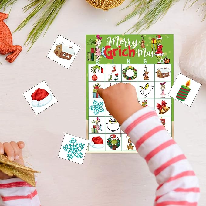 Christmas Bingo Game for Large Groups - 24 Player Christmas Party Game with Bingo Cards for School, Classroom & Family Activities
