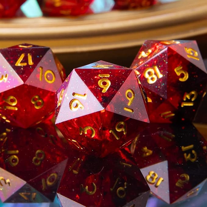 YEMEKO Single D20 Dice - 22mm, 20 Sided D&D Dice for Dungeons and Dragons, DND Dice with Resin Sharp Edge, Handmade Polyhedral for RPG, Roleplaying Games MTG Table Games(Black Red)