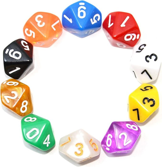 SmartDealsPro 10-Pack D4 D6 D8 D10 D12 Multi Colored Polyhedral Dice for for Dungeons and Dragons DND RPG MTG Table Games (Mix Color(Opaque&Pearl&Transparent, D10)