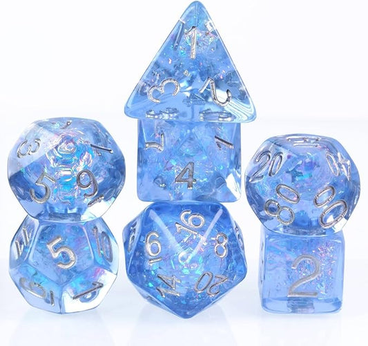 UDIXI Polyhedral DND Dice Set, 7die D&D Dice for Dungeons and Dragons, DND Dice for Pathfinder,Board Games (Blue with Silver Numbers)