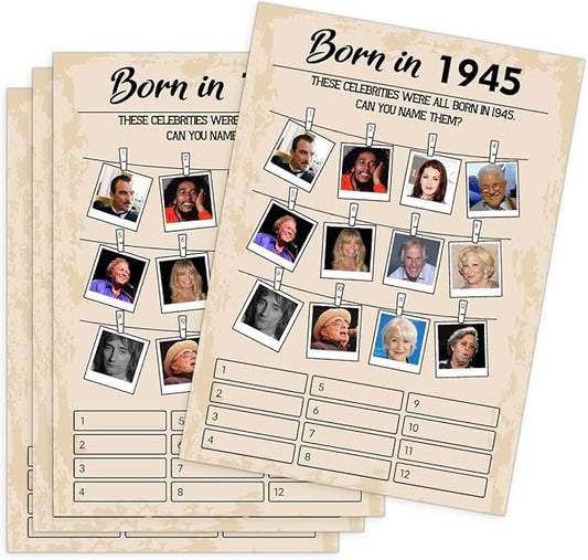 QUPT 80th Birthday Party Games, Born in 1945, 30 Cards, Adults, History, English, Card Game, 18+