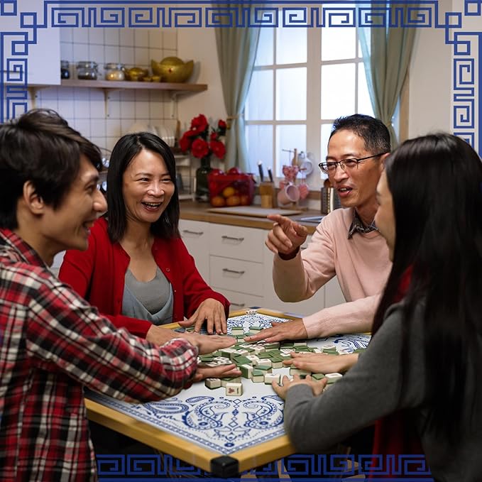 22inch Mini Mahjong Mat for Travel Set Blue and White Floral Mah Jongg Mat Cute Paisley Small Mahjong Accessories Gifts Domino & Tile Game Table Mat