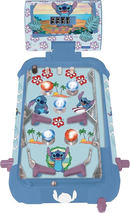 LEXIBOOK, Disney Stitch, Electronic Table Pinball, Action and Reflex Game for Children and Family, LCD Screen, Light and Sound Effects, Blue, JG610D