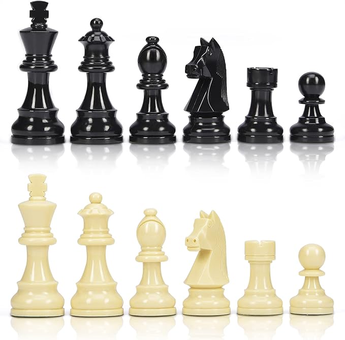 AMEROUS Upgraded Weighted Chess Pieces with 3.0 Inch King/Extra Bonus Folding Portable 15 inch Chess Board / 2 Extra Queens / 2 Storage Bag for Chessmen/Chess Board Game for Beginner