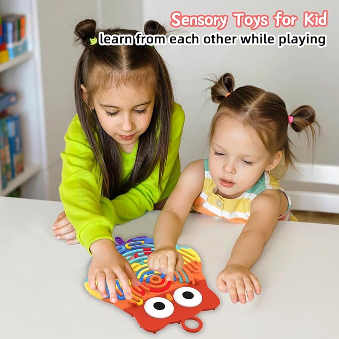 Silicone Sensory Activity Board,Double-Sided Busy Board for Fine Motor Skill,Fidget Toy for Calming, Stress, Anxiety, ADHD, Autism, Silent, No Mess, Kids 3+ & Adults(Owl,Colorful)