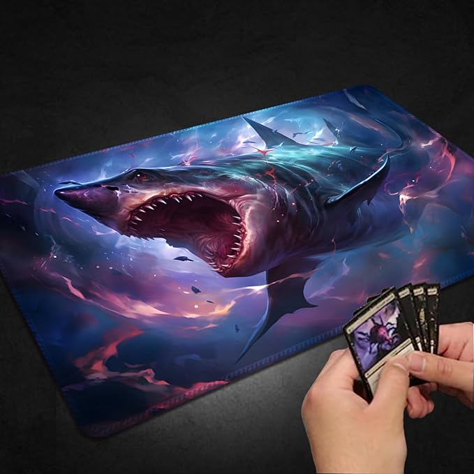 Playmat for MTG, with Free Storage Bags,Game Mat 24 x 14 inches, TCG and Board Game Mat for Cards,Mousepad Desk Mats (Shark-Regular)