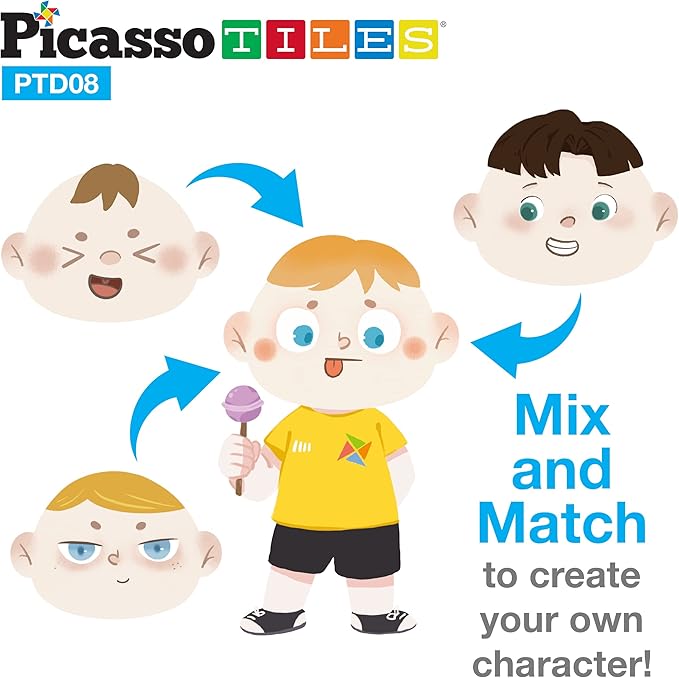 PicassoTiles 108pcs Reusable Magnetic Face Sticker Puzzle Book Drawing Board Set for Kids,Educational and Learning Activity Books, Toys & Activity, STEM Learning Toys, Early Education Toys,Gifts Boys