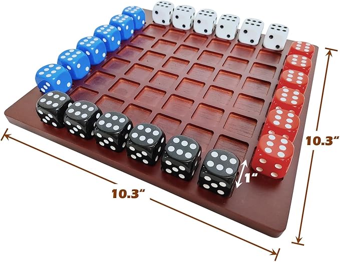 Dice Battle, 2~4 Player Board Games, 4 Player Durable Wooden Coffee Table Games for Adults, Best Bar Dice Games, Indoor Tabletop Game & 4 Players Wood Table Top Dice Game (Single(2~4)/Brown)