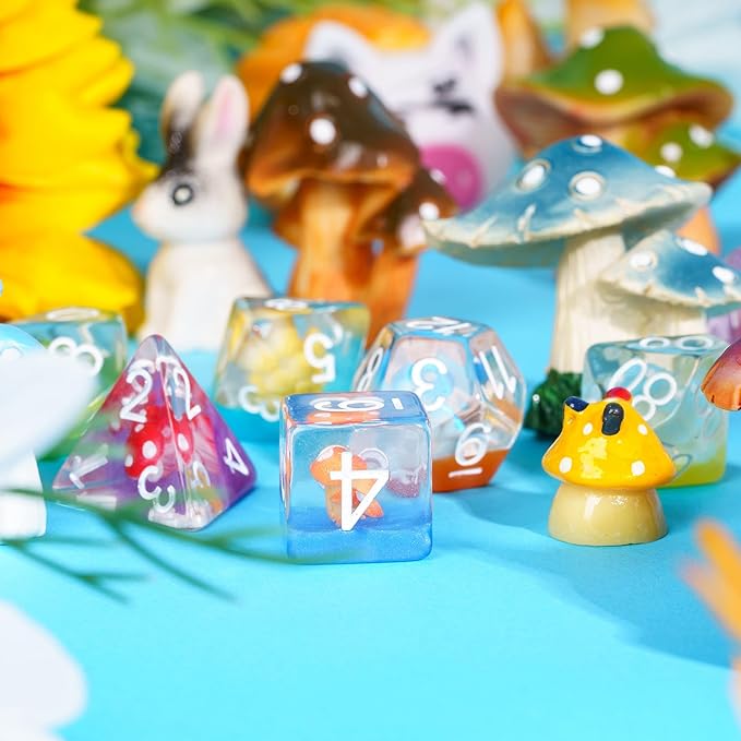 UDIXI 7-Die Mushroom D&D Dice Set, Resin DND Dice Set RPG Polyhedral Dice for Dungeons and Dragons Role Playing Games and Other Tabletop Games (Colorful)