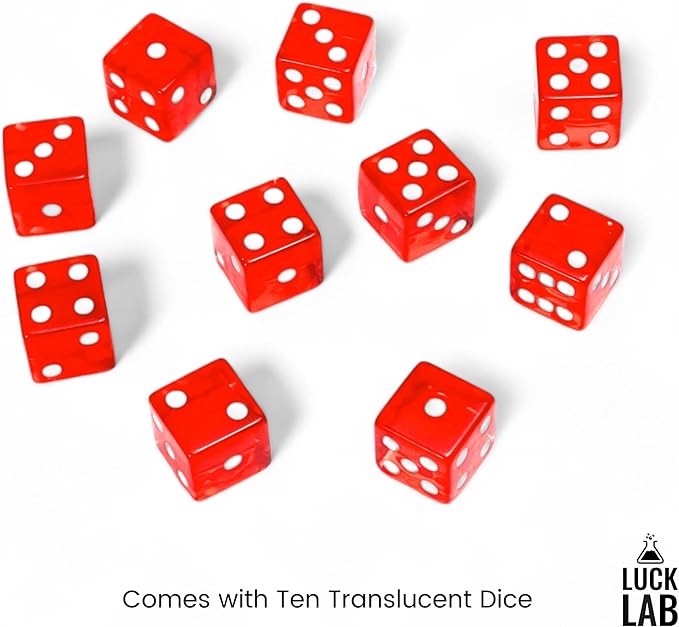 Luck Lab 10 Piece 19 mm Dice Pack - Acrylic and Translucent D6 Dice, Square w/Rounded Edge for Casino, Craps, RPG MTG DND Dice Table Games and Board Games (Red)