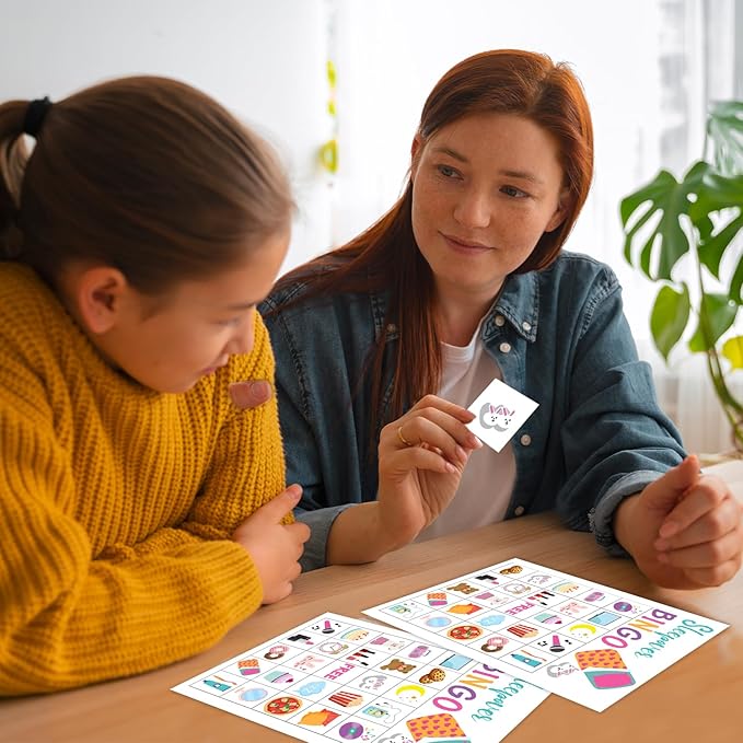 24 Players Sleepover Party Bingo Game Cards, Slumber Party Bingo Game for Large Group, Pajama Party Bingo Game Activity for Family Friend Adult Holiday -06