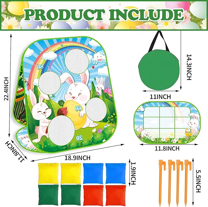2 in 1 Easter & St Patricks DayBean Bag Toss Games for Kids - Fun Leprechaun & Bunny Tossing Games, Perfect Outdoor Yard Toys & Party Favors for Ages 4-8