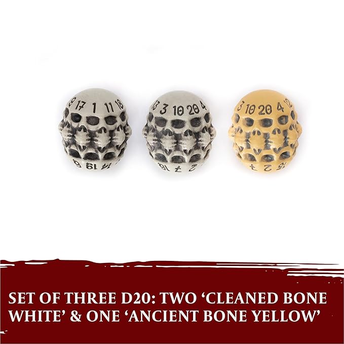 D20 Dice Set - Set of Three 20 Sided Dice - Skull & Bone Themed RPG Dice. Cool & Unique Gift and Compatible with Dungeons & Dragons (DND), D&D, Pathfinder, D and D (Mixed)