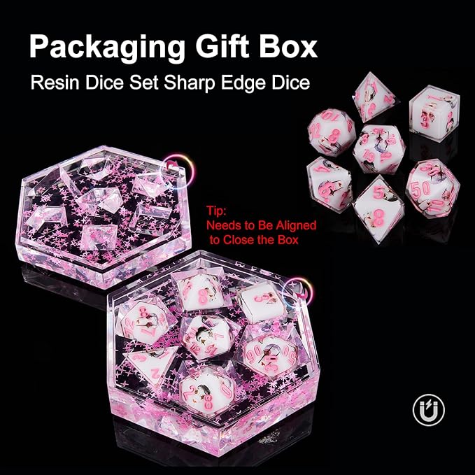 DND Dice Set Polyhedral, IDTQ Dungeons and Dragons Purple Dice Set RPG MTG Table Games 7-Die Resin Sharp with Acrylic Starlight Accent Box (Lips-White)