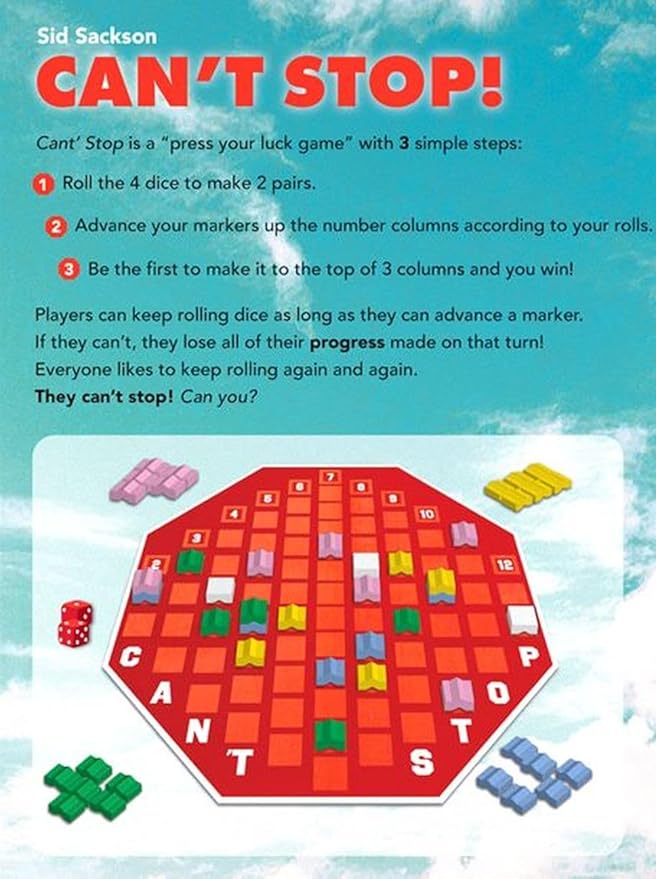 Can't Stop Board Game and The Can't Stop Express Dice Game Plus Two Treasure Chest Buttons