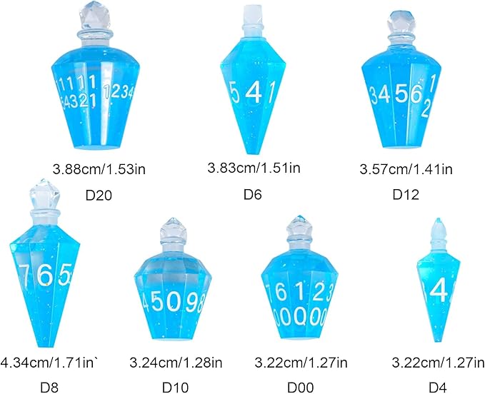 7PCS Potion DND Dice Set,Transparent Sharp Edge Die Set D&D RPG Polyhedral Die,for Dungeons & Dragons, Pathfinder, and TTRPG Roleplaying Games (Blue)
