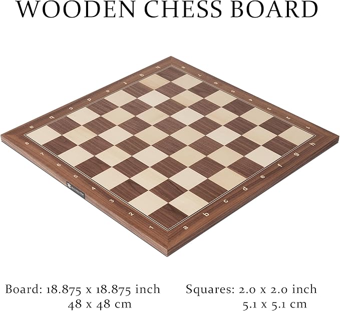 A&A 18.875" Professional Wooden Tournament Chess Board/Walnut & Maple Inlaid / 2.0" Squares w/Notation