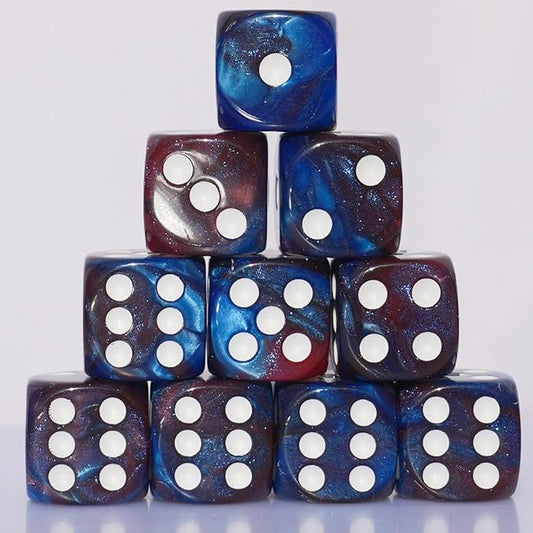 10 PC D6 dice 16mm Acrylic Dice Set for RPG MTG DND Dice Table Games and Board Games (Coffee + Blue)