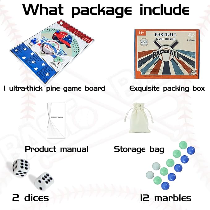 Baseball Dice Board Game Thick Solid Wood Dice and Marble Board Game Fun Color Pattern Double Battle Table Game for Family Party Holiday Gatherings…