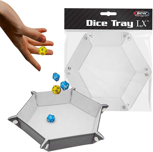 BCW Hexagon Dice Tray - White | Premium Quality, 12" Diameter (Flat), 8" Diameter (Folded) | Black Leatherette Back, Suede Liner | Ideal for RPGs, Warhammer, Dice Masters, DND | Gaming Dice Tray…