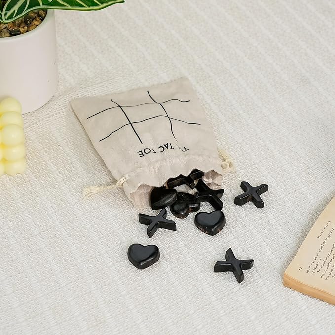 NIKKY HOME Black Heart & Cross Tic Tac Toe 3D Board Game with Cloth Bag Coffee Table Decor Road Trip Travel Game for Friends Family