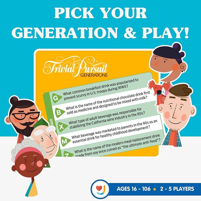 Joy for All Trivial Pursuit Generations - Trivia for Seniors - Cognitive Thinking Game - Big Easy to Read Cards for Low Vision - Fill-in-the-Blank Trivia Cards - Memory Board Game Activity for Elderly