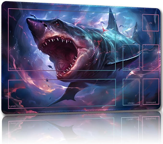 Playmat for MTG, with Free Storage Bags,Game Mat 24 x 14 inches, TCG and Board Game Mat for Cards,Mousepad Desk Mats (Shark-Auxiliary Combat)