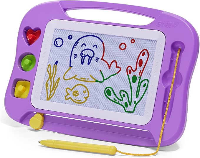 SGILE Magnetic Drawing Board for Kids, Colorful Erasable Doodle Board with Magnet Pen, Painting Sketch Pad with Three Stamps, Travel Toy, Birthday Gift, Educational Learning Toy for Toddlers, Purple