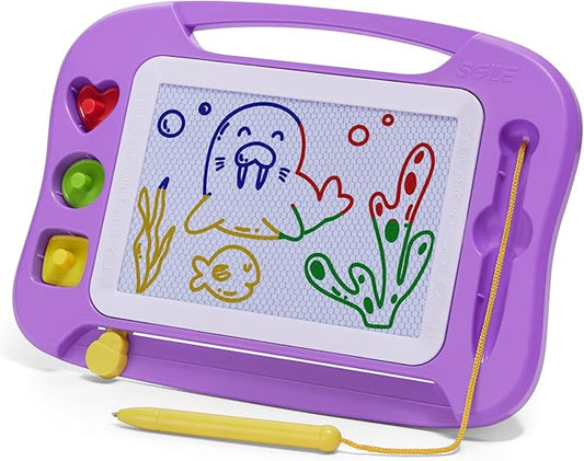 SGILE Magnetic Drawing Board for Kids, Colorful Erasable Doodle Board with Magnet Pen, Painting Sketch Pad with Three Stamps, Travel Toy, Birthday Gift, Educational Learning Toy for Toddlers, Purple